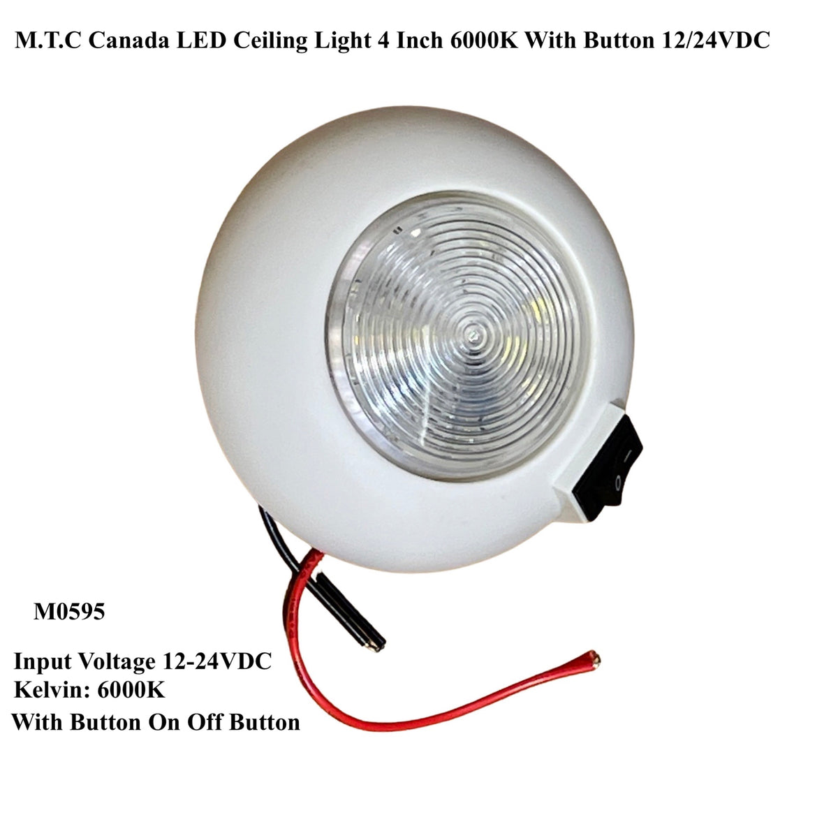 M0595: LED Ceiling Light Fixture 4 Inch 12/24VDC Truck and Trailer Interior  LED Light 6000K with Side Switch Hard Wire Connection Ceiling Mount (Pack 