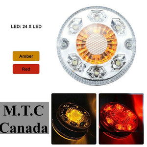 Pack of 4 : M0676:M.T.C Canada 3 inch Round Double Face Red/Amber 24 LED Turn Tail Stop Light Stud Mount 12VDC Compatible with Peterbilt Freightliner Kenworth Mack