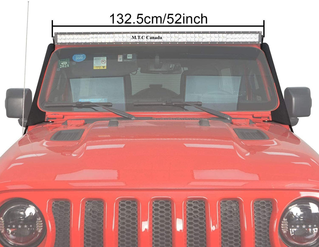 M0530 : M.T.C Canada 52 in. LED Light Bar Mounting Bracket Over-Windshield Compatible with Jeep JL Wrangler 2018 2019 2020 2021 / JT Gladiator (Does not fit • Gladiator Mojave • Model)