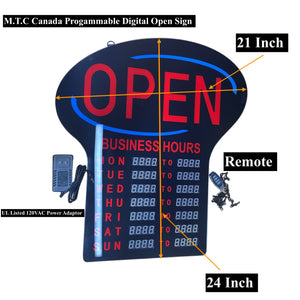 M0618: M.T.C Canada LED Open Sign Programmable With Remote , Set Time With Remote Super Bright Sign Input Voltage 12V DC Comes With 120VAC USA wall plug UL Listed Power Adaptor
